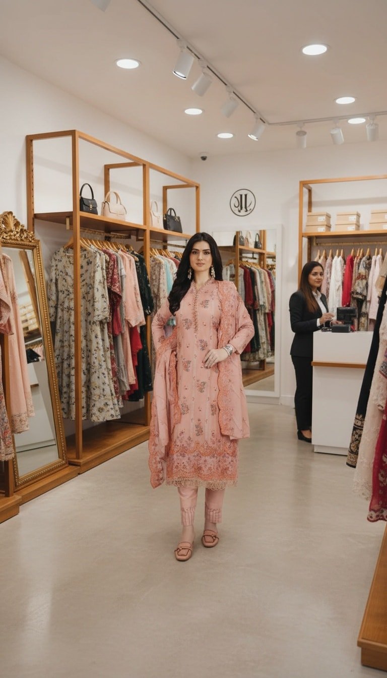 Elegant soft half silk-inspired Pakistani dress-11116