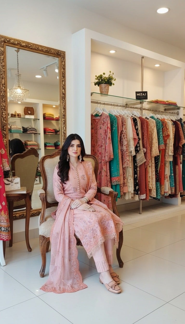 Elegant soft half silk-inspired Pakistani dress-11116