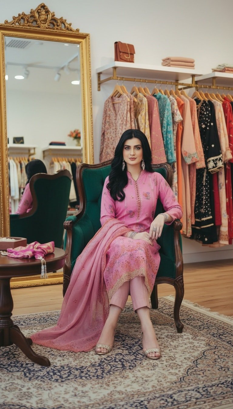 Elegant soft half silk-inspired Pakistani dress-11116