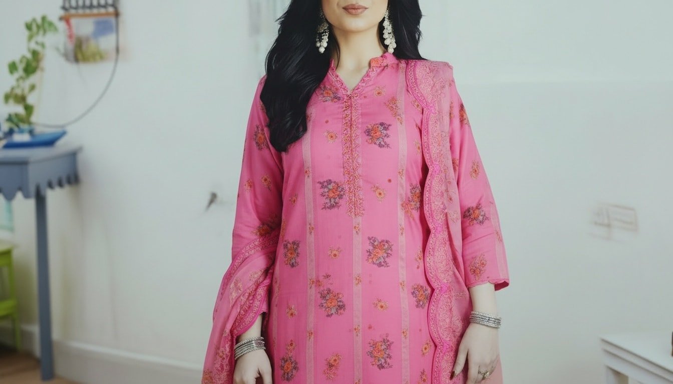 Elegant soft half silk-inspired Pakistani dress-11116