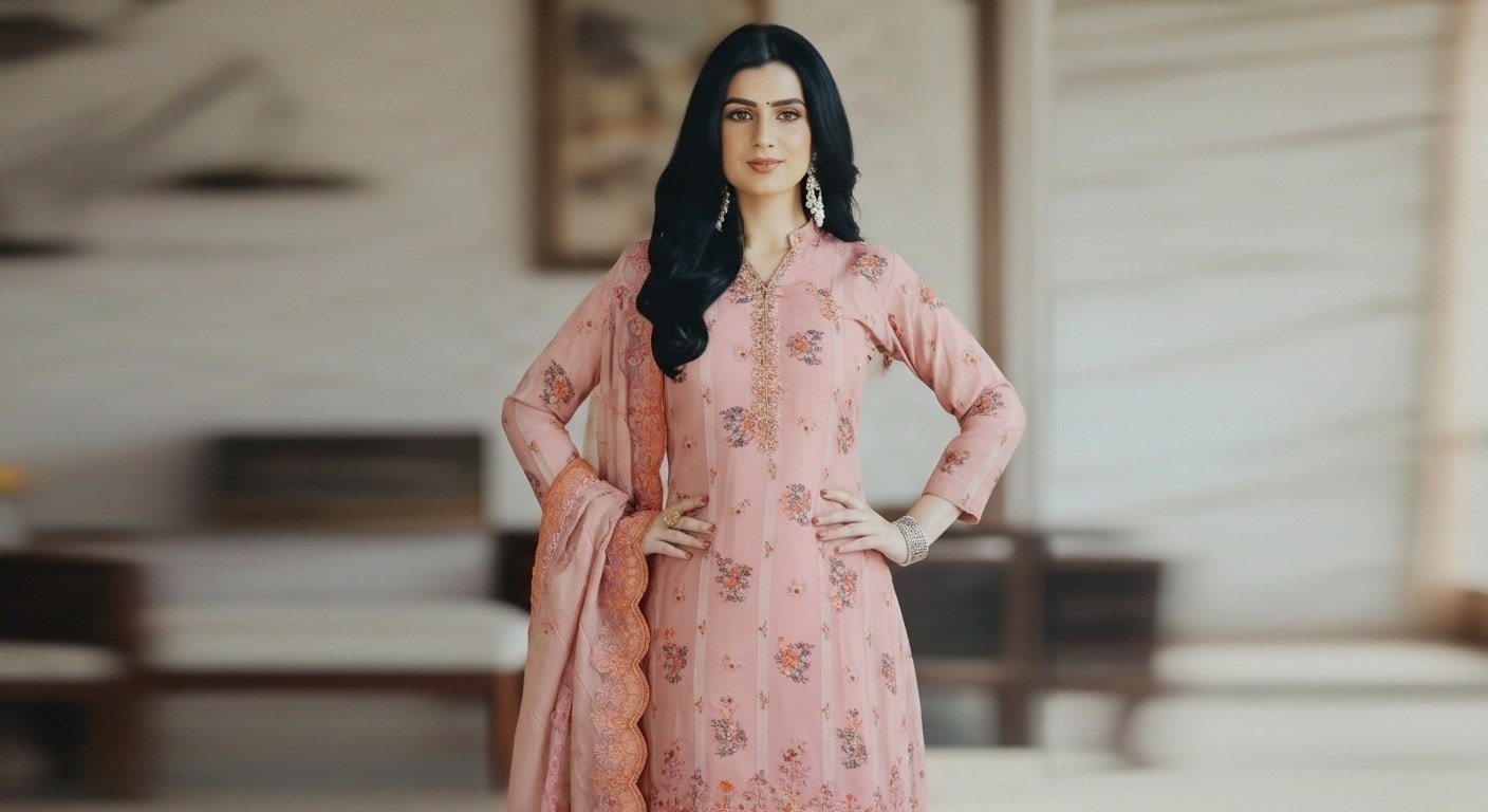 Elegant soft half silk-inspired Pakistani dress-11116