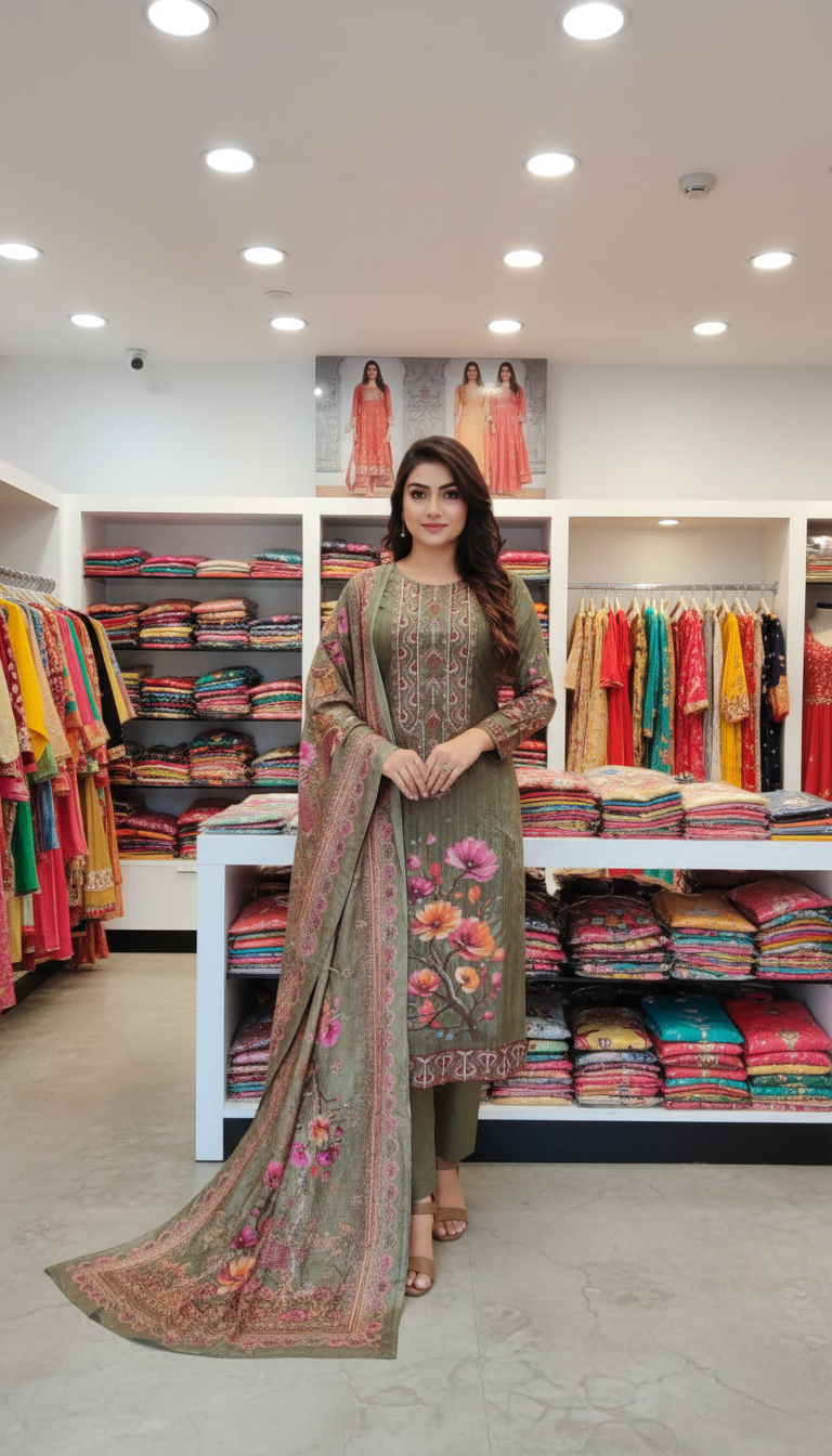 Elegant Embroidery Cotton Three piece 918