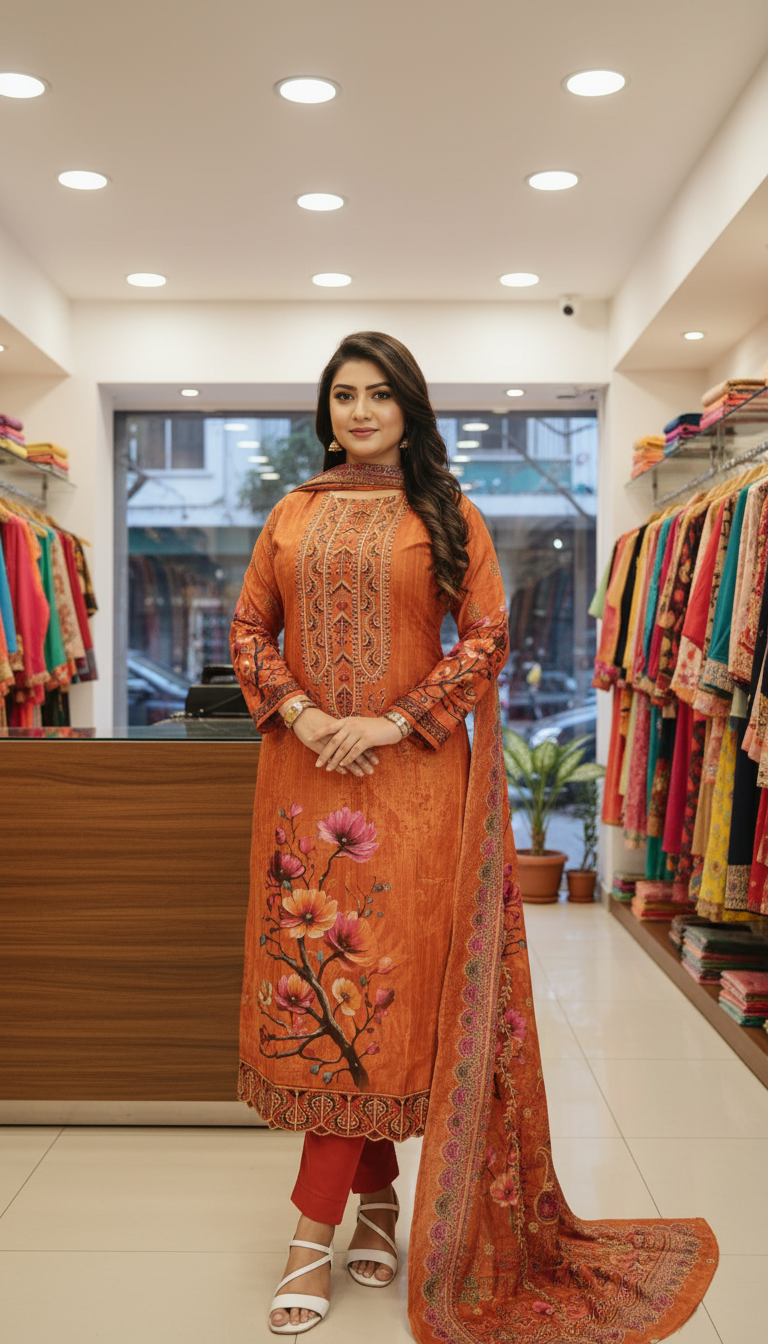 Elegant Embroidery Cotton Three piece 918